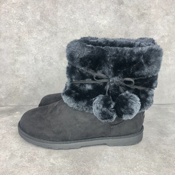 Makalu Tani Faux Fur Lined Pom Pom Boot bootie, Black, Women's 10 - Picture 3 of 8